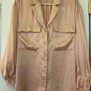 Zara Satin Button-Down Shirt - Peach